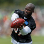 Jul 26, 2023; Cincinnati, OH, USA; Cincinnati Bengals linebacker Germaine Pratt (57) catches a pass during training camp at Kettering Health Practice Fields.