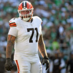 Oct 13, 2024; Philadelphia, Pennsylvania, USA; Cleveland Browns offensive tackle Jedrick Wills Jr. (71) against the Philadelphia Eagles at Lincoln Financial Field.