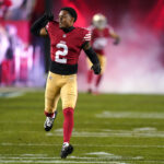 Dec 12, 2024; Santa Clara, California, USA; San Francisco 49ers cornerback Deommodore Lenoir (2) is introduced before the start of the game against the Los Angeles Rams at Levi's Stadium. Mandatory Credit: Cary Edmondson-Imagn Images