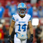Dec 30, 2024; Santa Clara, California, USA; Detroit Lions wide receiver Amon-Ra St. Brown (14) during the game against the San Francisco 49ers at Levi's Stadium. Mandatory Credit: Sergio Estrada-Imagn Images