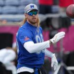 Feb 1, 2025; Orlando, FL, USA; San Francisco 49ers tight end George Kittle (85) during NFC Practice for the Pro Bowl Games at Camping World Stadium. Mandatory Credit: Kirby Lee-Imagn Images