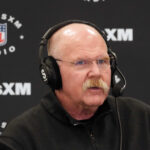 Feb 25, 2025; Indianapolis, IN, USA; Kansas City Chiefs oach Andy Reid on the SiriusXM radio set at the NFL Scouting Combine at the Indiana Convention Center. Mandatory Credit: Kirby Lee-Imagn Images