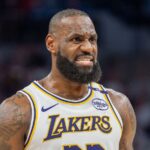 Lakers LeBron Apr 27, 2025; Minneapolis, Minnesota, USA; Los Angeles Lakers forward LeBron James (23) talks with a referee in the third quarter against the Minnesota Timberwolves during game four of first round for the 2025 NBA Playoffs at Target Center. Mandatory Credit: Matt Blewett-Imagn Images