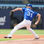 Jun 3, 2025; Toronto, Ontario, CAN; Toronto Blue Jays pitcher Max Scherzer (31) throws a pitch during a live session of batting practice before a game against the Philadelphia Phillies at Rogers Centre. Mandatory Credit: Nick Turchiaro-Imagn Images