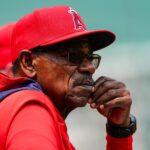 Jun 4, 2025; Boston, Massachusetts, USA; Los Angeles Angels manager Ron Washington (37) watches from the dugout against the Boston Red Sox in the first inning at Fenway Park. Mandatory Credit: David Butler II-Imagn Images