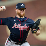 Jun 6, 2025; San Francisco, California, USA; Atlanta Braves pitcher Craig Kimbrel (46) throws a pitch against the San Francisco Giants during the seventh inning at Oracle Park. Mandatory Credit: Robert Edwards-Imagn Images