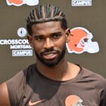 Jun 10, 2025; Berea, OH, USA; Cleveland Browns quarterback Shedeur Sanders (12) talk to the media during minicamp at CrossCountry Mortgage Campus. Mandatory Credit: Ken Blaze-Imagn Images