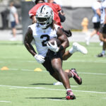 Jun 10, 2025; Henderson, NV, USA; Las Vegas Raiders running back Ashton Jeanty (2) runs through a drill during Las Vegas Raiders Minicamp at Intermountain Health Performance Center. Mandatory Credit: Candice Ward-Imagn Images