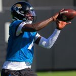 Jacksonville Jaguars wide receiver Brian Thomas Jr. (7) catches a pass during the second mandatory minicamp at Miller Electric Center Wednesday, June 11, 2025 in Jacksonville, Fla.