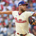 Jun 15, 2025; Philadelphia, Pennsylvania, USA; Philadelphia Phillies pitcher Zack Wheeler (45) throws a pitch during the second inning against the Toronto Blue Jays at Citizens Bank Park. Mandatory Credit: Eric Hartline-Imagn Images