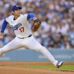 Jun 16, 2025; Los Angeles, California, USA; Los Angeles Dodgers designated hitter Shohei Ohtani (17) throws against the San Diego Padres during the first inning at Dodger Stadium. Mandatory Credit: Jayne Kamin-Oncea-Imagn Images
