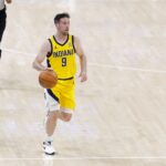 Jun 16, 2025; Oklahoma City, Oklahoma, USA; Indiana Pacers guard T.J. McConnell (9) brings the ball up court against the Oklahoma City Thunder during the fourth quarter in game five of the 2025 NBA Finals at Paycom Center.