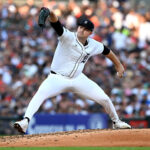 Jun 29, 2025; Detroit, Michigan, USA; Detroit Tigers starting pitcher Tarik Skubal (29) throws a pitch against the Minnesota Twins in the fourth inning at Comerica Park. Mandatory Credit: Lon Horwedel-Imagn Images