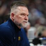 Apr 6, 2025; Denver, Colorado, USA; Denver Nuggets head coach Michael Malone during the second quarter against the Indiana Pacers at Ball Arena.