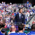 The New York Giants retire Eli Manning's jersey during a Ring of Honor ceremony at MetLife Stadium on Sunday, Sept. 26, 2021, in East Rutherford. Nyg Vs Atl
