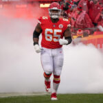 Jan 21, 2023; Kansas City, Missouri, USA; Kansas City Chiefs guard Trey Smith (65) is introduced prior to an AFC divisional round game at GEHA Field at Arrowhead Stadium. Mandatory Credit: Denny Medley-USA TODAY Sports