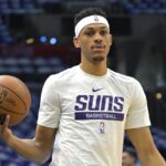 Apr 20, 2023; Los Angeles, California, USA; Phoenix Suns forward Darius Bazley (55) warms up prior to game three of the 2023 NBA playoffs against the Los Angeles Clippers at Crypto.com Arena. Mandatory Credit: Jayne Kamin-Oncea-USA TODAY Sports - Lakers Bazley