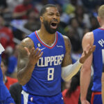 Apr 20, 2023; Los Angeles, California, USA; Los Angeles Clippers forward Marcus Morris Sr. (8) reacts after he was given a technical foul in the first half against the Phoenix Suns at Crypto.com Arena.