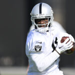 Jul 26, 2023; Las Vegas, Nevada, USA; Las Vegas Raiders wide receiver Phillip Dorsett (11) runs a drill during training camp at the Intermountain Health Performance Center.