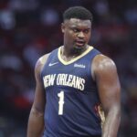 Nov 10, 2023; Houston, Texas, USA; New Orleans Pelicans forward Zion Williamson (1) reacts after a play during the third quarter against the Houston Rockets at Toyota Center. Mandatory Credit: Troy Taormina-USA TODAY Sports