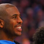 Clippers Chris Paul Nov 30, 2023; San Francisco, California, USA; Golden State Warriors guard Chris Paul (3) smiles on the bench during the second quarter against the Los Angeles Clippers at Chase Center. Mandatory Credit: Kelley L Cox-USA TODAY Sports