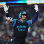 MLB All-Star Game 2025 Jul 16, 2024; Arlington, Texas, USA; National League designated hitter Shohei Ohtani of the Los Angeles Dodgers (17) celebrates after hitting a three run home run in the third inning against the American League during the 2024 MLB All-Star game at Globe Life Field. Mandatory Credit: Kevin Jairaj-USA TODAY Sports