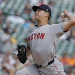 Sep 1, 2024; Detroit, Michigan, USA; Boston Red Sox pitcher Rich Hill (44) pitches in the fifth inning against the Detroit Tigers at Comerica Park. Mandatory Credit: Rick Osentoski-USA TODAY Sports