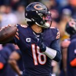 Nov 17, 2024; Chicago, Illinois, USA; Chicago Bears quarterback Caleb Williams (18) warms up before the game against the Green Bay Packers at Soldier Field. Mandatory Credit: Daniel Bartel-Imagn Images