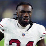 Dec 28, 2024; Inglewood, California, USA; Arizona Cardinals cornerback Starling Thomas V (24) look on against the Los Angeles Rams in the second half at SoFi Stadium.