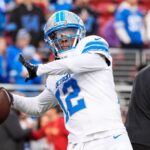Detroit Lions quarterback Teddy Bridgewater (12) warms up before the game between San Francisco 49ers and Detroit Lions at Levi's Stadium in Santa Clara, Calif. on Monday, Dec. 30, 2024.