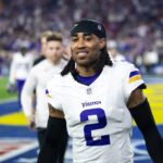Jan 13, 2025; Glendale, AZ, USA; Minnesota Vikings cornerback Stephon Gilmore (2) against the Los Angeles Rams during an NFC wild card game at State Farm Stadium. Mandatory Credit: Mark J. Rebilas-Imagn Images