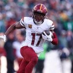 Jan 26, 2025; Philadelphia, PA, USA; Washington Commanders wide receiver Terry McLaurin (17) runs with the ball for a touchdown against the Philadelphia Eagles during the first half in the NFC Championship game at Lincoln Financial Field.