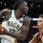 Mar 30, 2025; Milwaukee, Wisconsin, USA; Milwaukee Bucks forward Taurean Prince (12) during the game against the Milwaukee Bucks at Fiserv Forum. Mandatory Credit: Jeff Hanisch-Imagn Images