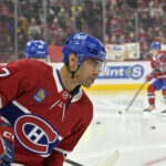 Apr 5, 2025; Montreal, Quebec, CAN; Montreal Canadiens defenseman Jayden Struble (47) skates during the warmup period before the game against the Philadelphia Flyers at the Bell Centre. Mandatory Credit: Eric Bolte-Imagn Images