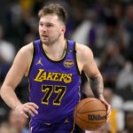 Apr 9, 2025; Dallas, Texas, USA; Los Angeles Lakers guard Luka Doncic (77) in action during the game between the Dallas Mavericks and the Los Angeles Lakers at American Airlines Center. Mandatory Credit: Jerome Miron-Imagn Images