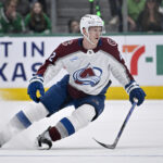 Apr 21, 2025; Dallas, Texas, USA; Colorado Avalanche defenseman Josh Manson (42) in action during the game between the Dallas Stars and the Colorado Avalanche in game two of the first round of the 2025 Stanley Cup Playoffs at American Airlines Center. Mandatory Credit: Jerome Miron-Imagn Images