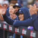 Apr 25, 2025; San Diego, California, USA; Tampa Bay Rays shortstop Ha Seong Kim (7) waves to the crowd after being recognized during the first inning against the San Diego Padres at Petco Park. Mandatory Credit: Chadd Cady-Imagn Images
