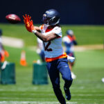 May 10, 2025; Englewood, CO, USA; Denver Broncos cornerback Jahdae Barron (12) during rookie minicamp at Broncos Park Powered by CommonSpirit. Mandatory Credit: Ron Chenoy-Imagn Images