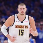 May 18, 2025; Oklahoma City, Oklahoma, USA; Denver Nuggets center Nikola Jokic (15) runs down the court against the Oklahoma City Thunder in the second quarter during game seven of the second round for the 2025 NBA Playoffs at Paycom Center. Mandatory Credit: Alonzo Adams-Imagn Images