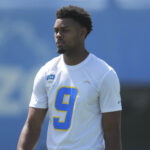 May 20, 2025; El Segundo, CA, USA; Los Angeles Chargers receiver Tre Harris (9) looks on during offseason workouts at The Bolt. Mandatory Credit: Kirby Lee-Imagn Images