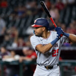 May 30, 2025; Phoenix, Arizona, USA; Washington Nationals outfielder James Wood against the Arizona Diamondbacks at Chase Field. Mandatory Credit: Mark J. Rebilas-Imagn Images