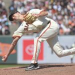 Jun 7, 2025; San Francisco, California, USA; San Francisco Giants pitcher Tyler Rogers (71) throws a pitch against the Atlanta Braves during the ninth inning at Oracle Park.