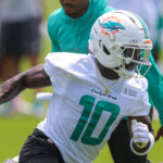 Jun 10, 2025; Miami, FL, USA; Miami Dolphins wide receiver Tyreek Hill (10) practices during mandatory minicamp at Hard Rock Stadium. Mandatory Credit: Sam Navarro-Imagn Images