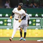 Jun 10, 2025; Pittsburgh, Pennsylvania, USA; Pittsburgh Pirates batter Ke’Bryan Hayes (13) circles the bases after hitting a home run in the eighth inning against the Miami Marlins PNC Park.
