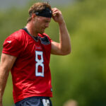 Jun 10, 2025; Nashville, TN, USA; Tennessee Titans quarterback Will Levis (8) during minicamp at Nissan Stadium. Mandatory Credit: Steve Roberts-Imagn Images