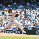 Jun 15, 2025; Seattle, Washington, USA; Cleveland Guardians starting pitcher Luis L. Ortiz (45) throws against the Seattle Mariners during the first inning at T-Mobile Park. Mandatory Credit: Joe Nicholson-Imagn Images