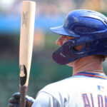 Jun 29, 2025; Pittsburgh, Pennsylvania, USA; New York Mets first baseman Pete Alonso (20) in the on deck circle against the Pittsburgh Pirates during the fourth inning at PNC Park. Mandatory Credit: Charles LeClaire-Imagn Images