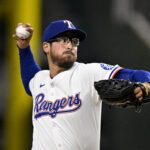 Jul 2, 2025; Arlington, Texas, USA; Texas Rangers relief pitcher Dane Dunning (33) pitches against the Baltimore Orioles during the seventh inning at Globe Life Field. Mandatory Credit: Jerome Miron-Imagn Images