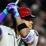 Jul 3, 2025; Phoenix, Arizona, USA; Arizona Diamondbacks second base Ketel Marte (4) during the fourth inning during a game between the Arizona Diamondbacks and the San Francisco Giants at Chase Field. Mandatory Credit: Arianna Grainey-Imagn Images