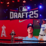 Jul 13, 2025; Atlanta, GA, USA; Tyler Bremner is drafted by the Los Angeles Angels with the second pick during the first round of the MLB Draft at The Coca-Cola Roxy. Mandatory Credit: Brett Davis-Imagn Images